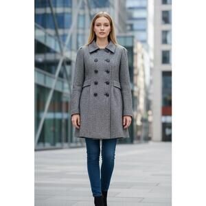 Needle & Thread Black & White Herringbone Wool Blend Coat, Size Small